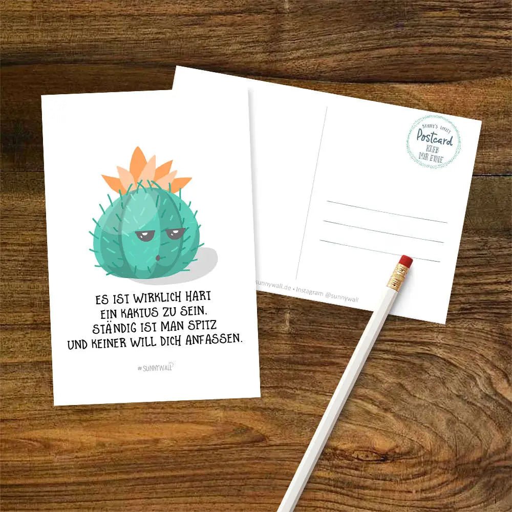Postkarte Spruch Kaktus Leben ist hart DIN A6 - Sunnywall - Individualität trifft Design