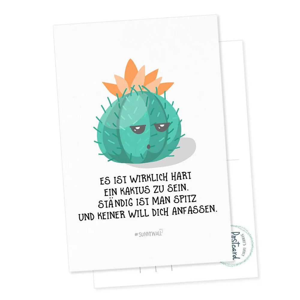 Postkarte Spruch Kaktus Leben ist hart DIN A6 - Sunnywall - Individualität trifft Design