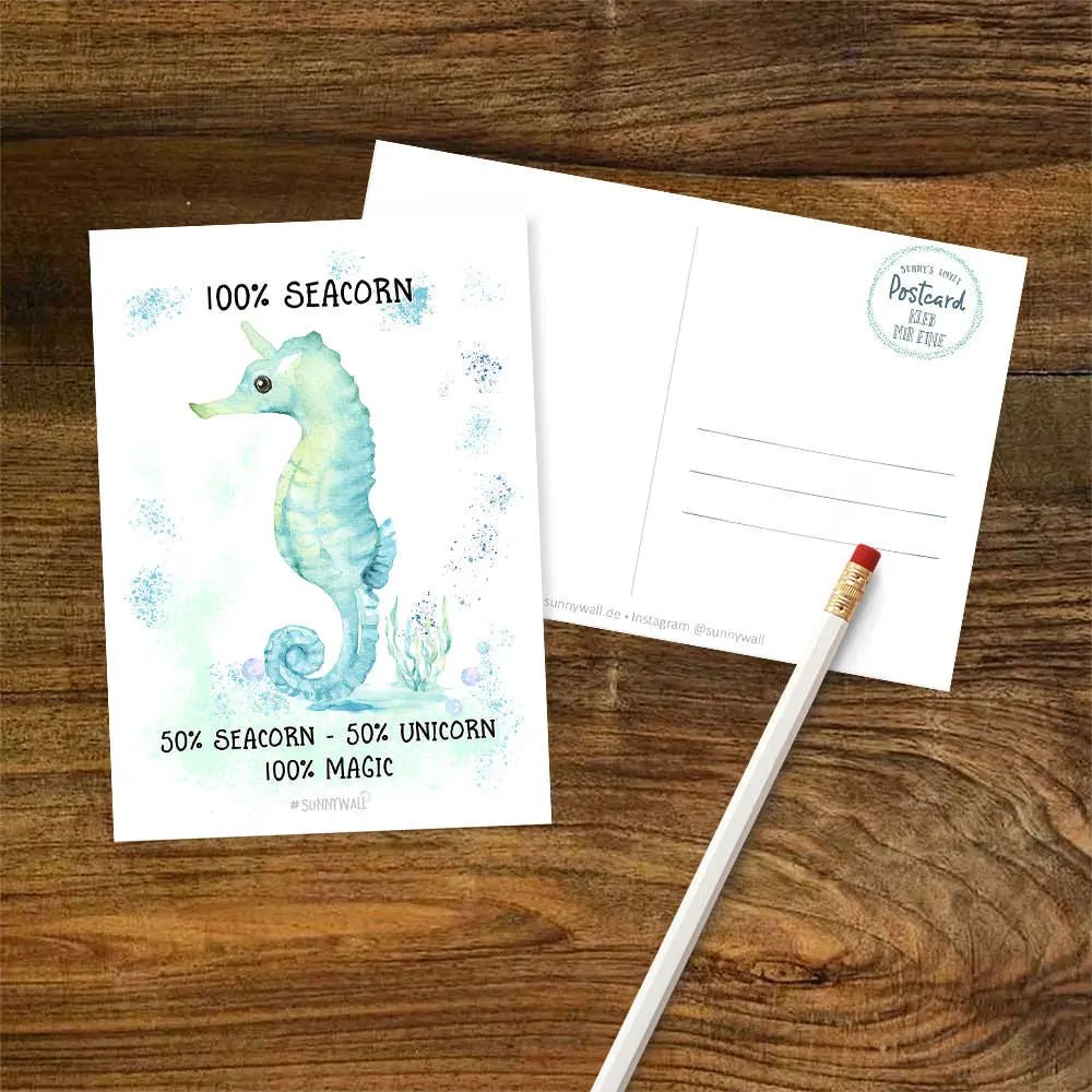 Postkarte Spruch Seepferdchen Seacorn Unicorn Magic - Sunnywall - Individualität trifft Design