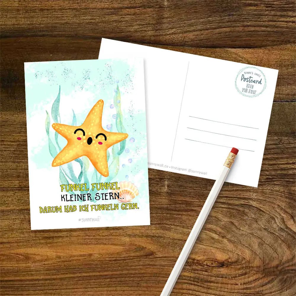 Postkarte Spruch Seestern Funkel kleiner Stern DIN A6 - Sunnywall - Individualität trifft Design