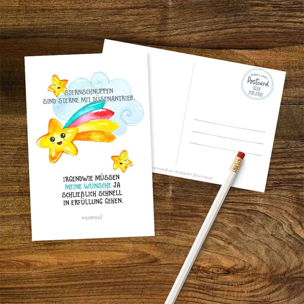 Postkarte Sternschnuppe Wunsch Düsenantrieb Spruch DIN A6 - Sunnywall - Individualität trifft Design