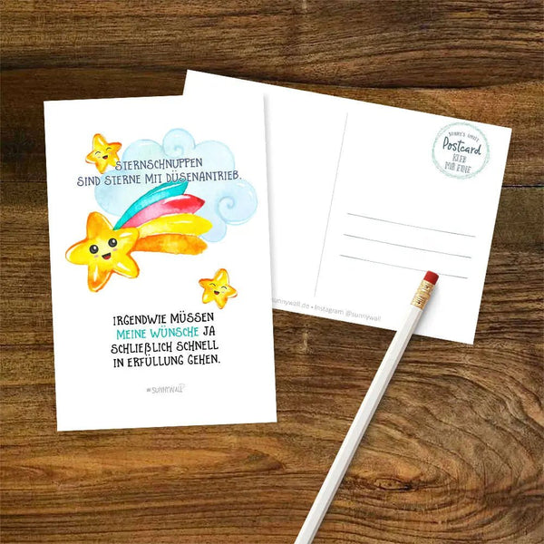 Postkarte Sternschnuppe Wunsch Düsenantrieb Spruch DIN A6 - Sunnywall - Individualität trifft Design