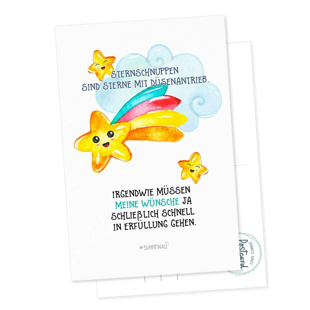 Postkarte Sternschnuppe Wunsch Düsenantrieb Spruch DIN A6 - Sunnywall - Individualität trifft Design