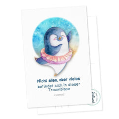 Postkarte Traum – Pinguin in der rosa Traumblase - Sunnywall - Individualität trifft Design