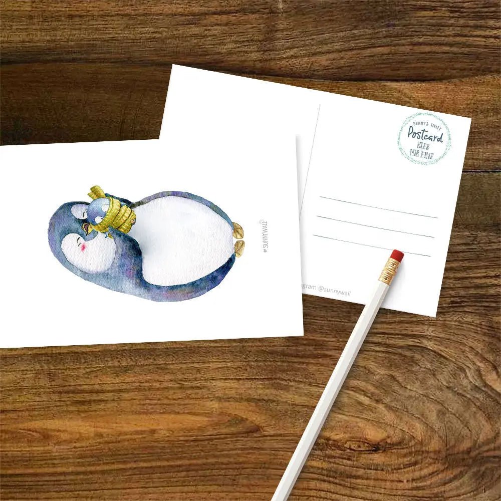 Postkarte zur Geburt – Pinguin mit Baby im Arm - Sunnywall - Individualität trifft Design