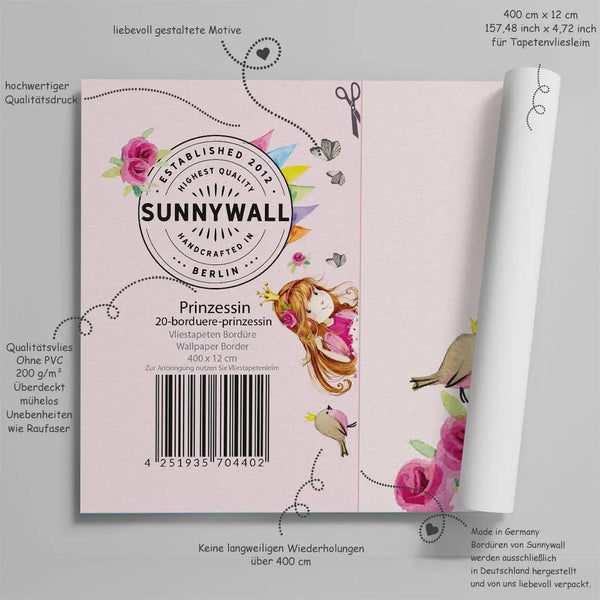 Prinzessin Bordüre Vliestapete rosa Kinderzimmer Mädchen - Sunnywall - Individualität trifft Design