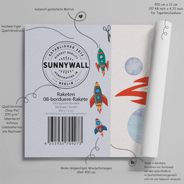 Rakete Bordüre Vliestapete Kinderzimmer Wandbordüre - Sunnywall - Individualität trifft Design