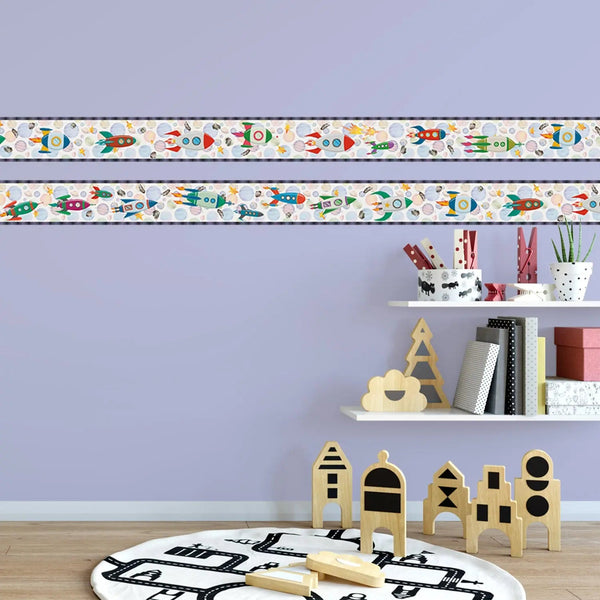 Rakete Bordüre Vliestapete Kinderzimmer Wandbordüre - Sunnywall - Individualität trifft Design