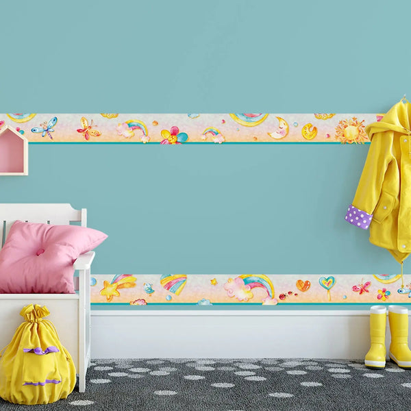 Regenbogen Bordüre Vliestapete Kinderzimmer Wandbordüre Schmetterlinge - Sunnywall - Individualität trifft Design