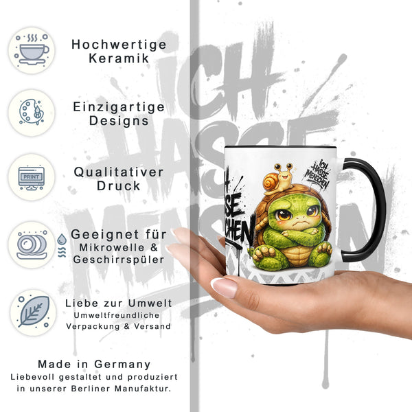 Schildkröte Tasse „Ich hasse Menschen“ – Lustige Kaffeetasse - Sunnywall - Individualität trifft Design