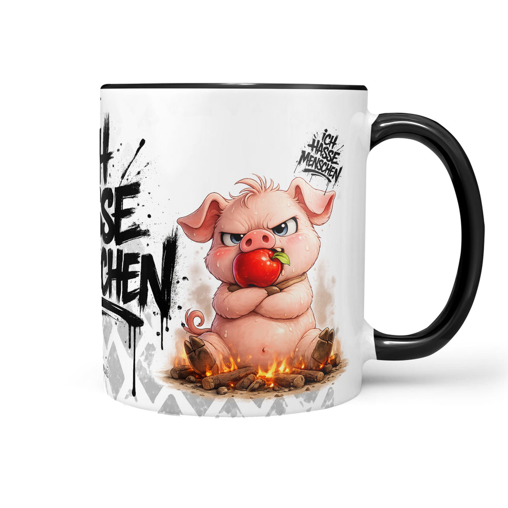 Schwein Tasse „Ich hasse Menschen“ – Lustige Kaffeetasse - Sunnywall - Individualität trifft Design