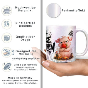 Schwein Tasse „Ich hasse Menschen“ – Lustige Kaffeetasse - Sunnywall - Individualität trifft Design