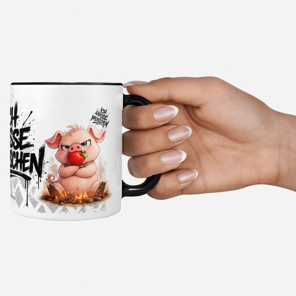 Schwein Tasse „Ich hasse Menschen“ – Lustige Kaffeetasse - Sunnywall - Individualität trifft Design
