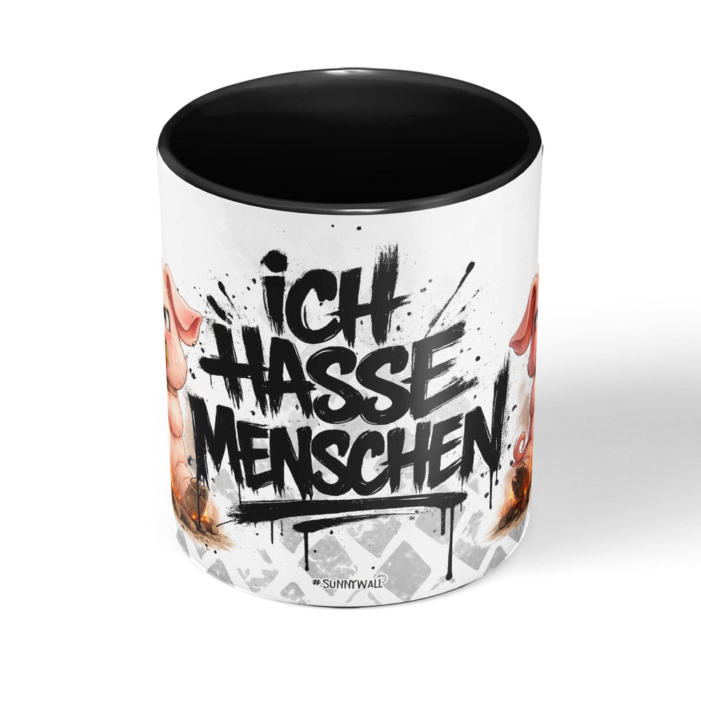 Schwein Tasse „Ich hasse Menschen“ – Lustige Kaffeetasse - Sunnywall - Individualität trifft Design