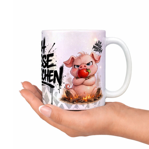 Schwein Tasse „Ich hasse Menschen“ – Lustige Kaffeetasse - Sunnywall - Individualität trifft Design