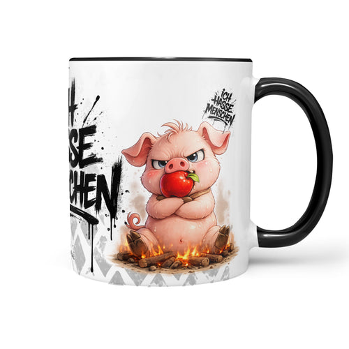 Schwein Tasse „Ich hasse Menschen“ – Lustige Kaffeetasse - Sunnywall - Individualität trifft Design
