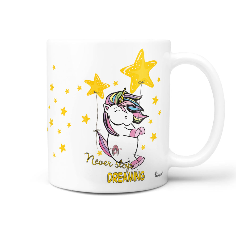 Spruch Tasse Kaffeetasse Einhorn Never Stop Dreaming – Die perfekte Tasse für Träumer & Einhornfans - Sunnywall - Individualität trifft Design