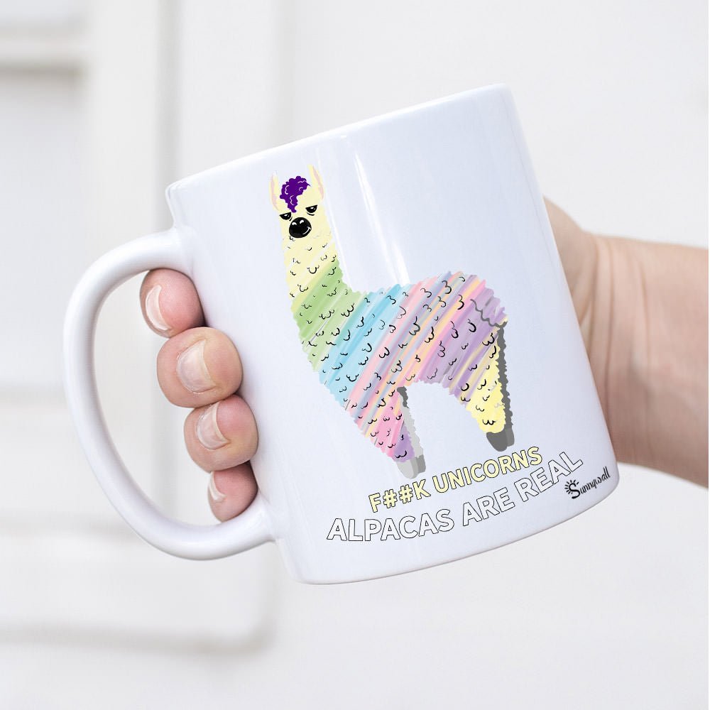 Tasse Alpaka Spruch F@K Unicorns Alpacas Are Real - Sunnywall - Individualität trifft Design
