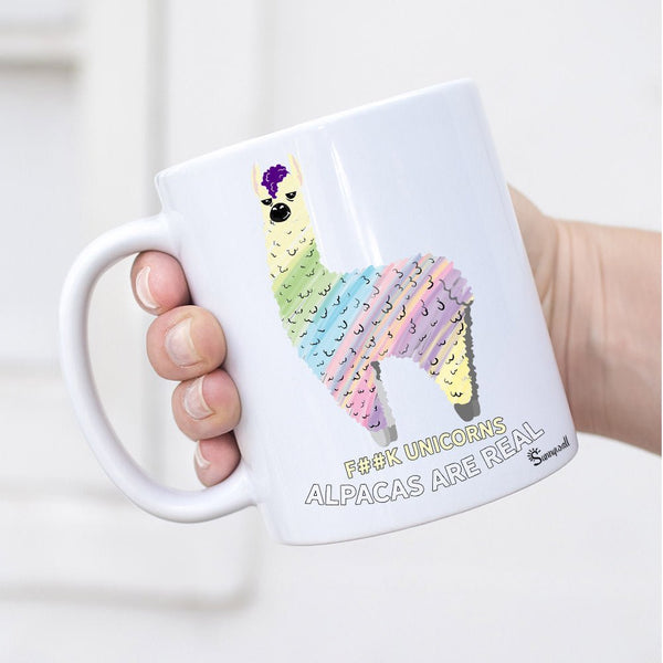 Tasse Alpaka Spruch F@K Unicorns Alpacas Are Real - Sunnywall - Individualität trifft Design