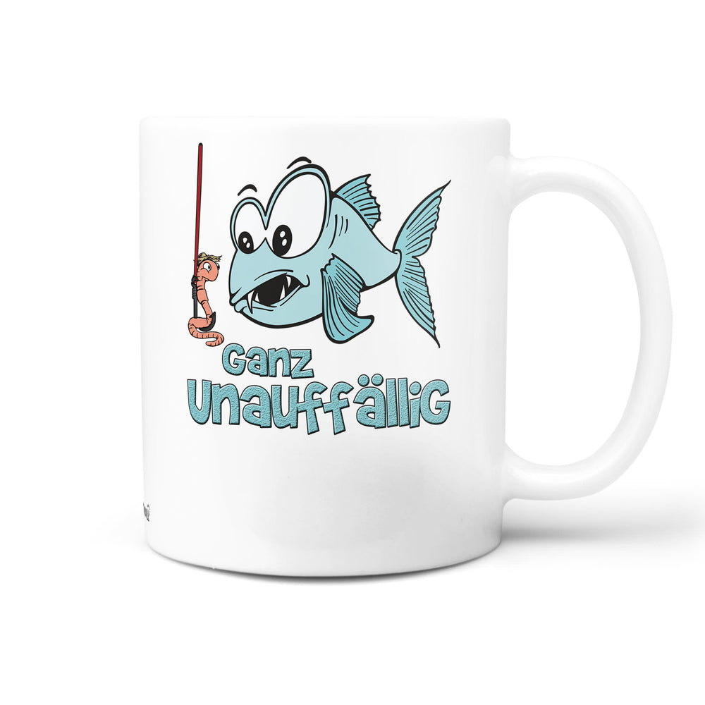 Tasse Angeln Ganz unauffällig – Lustige Anglertasse mit Wurm und Fisch - Sunnywall - Individualität trifft Design