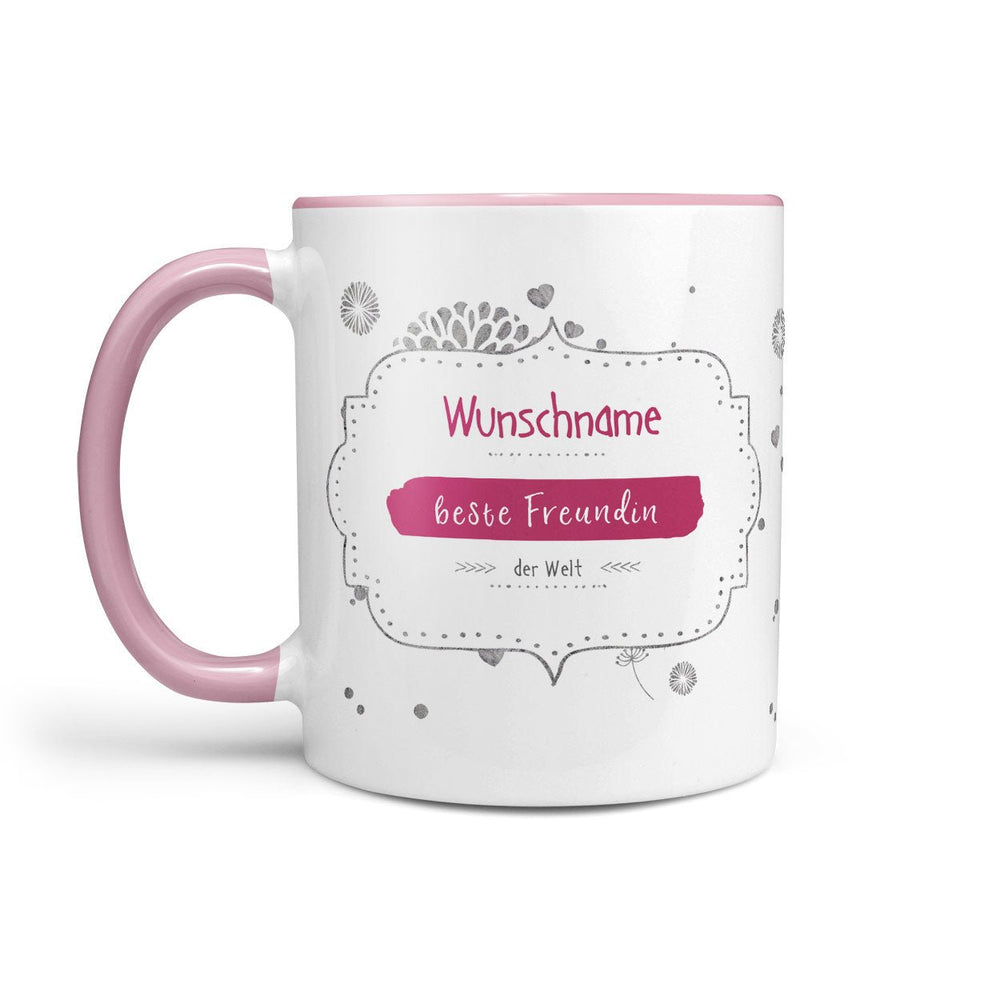 Tasse beste Freundin – personalisiert mit Name und rosa Henkel - Sunnywall - Individualität trifft Design