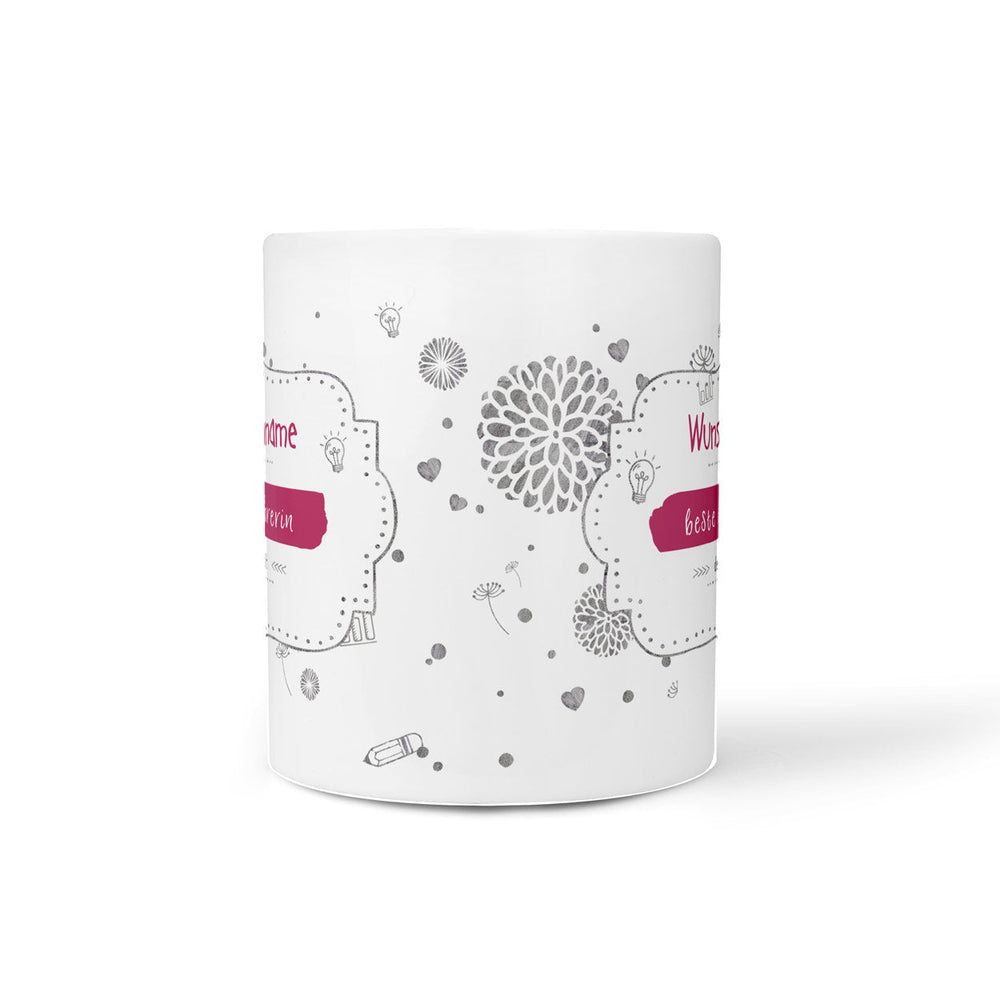 Tasse beste Lehrerin – personalisiert mit Name und rosa Henkel - Sunnywall - Individualität trifft Design