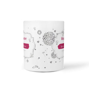 Tasse beste Lehrerin – personalisiert mit Name und rosa Henkel - Sunnywall - Individualität trifft Design