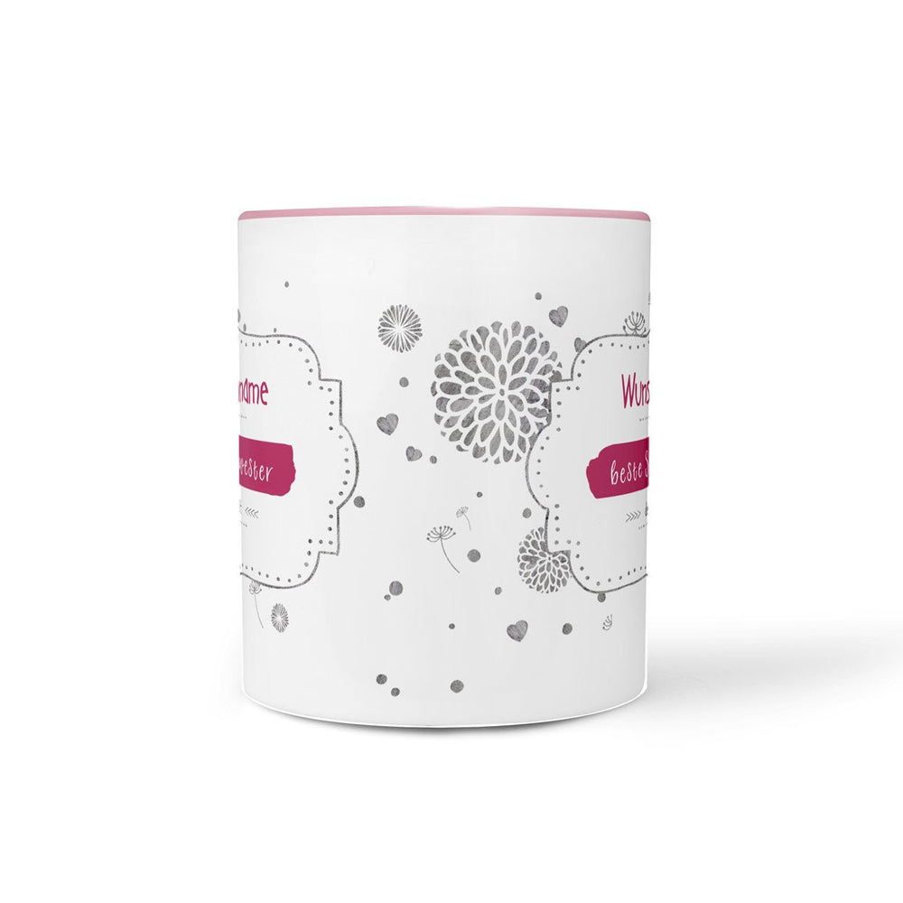 Tasse beste Schwester – personalisiert mit Name und rosa Henkel - Sunnywall - Individualität trifft Design