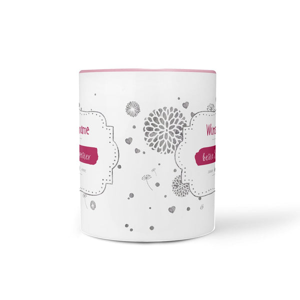 Tasse beste Schwester – personalisiert mit Name und rosa Henkel - Sunnywall - Individualität trifft Design