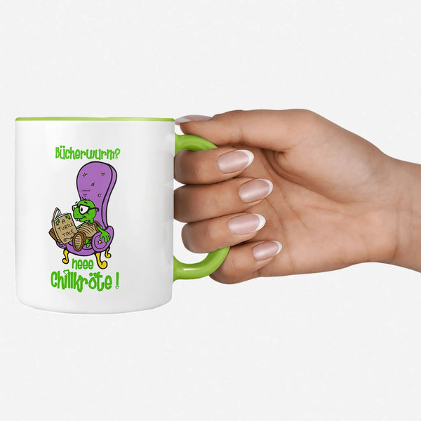 Tasse Chillkröte – lustiger Spruch Bücherwurm? Neeee Chillkröte! - Sunnywall - Individualität trifft Design