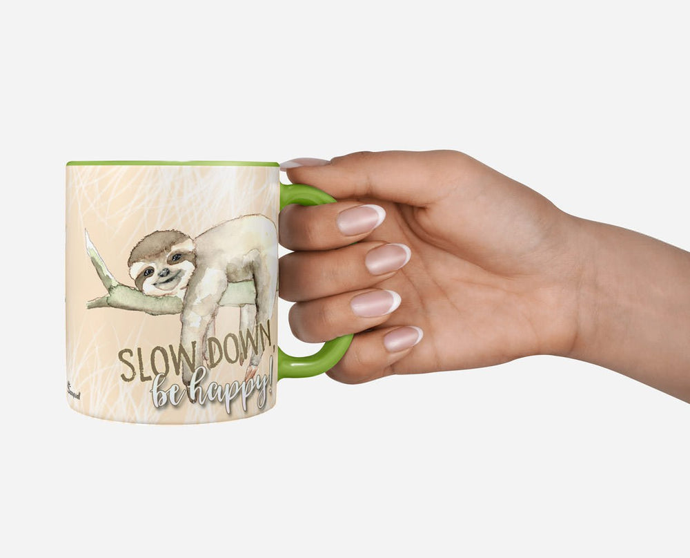 Tasse Faultier Slow Down be happy – Geschenk für Entspannte - Sunnywall - Individualität trifft Design
