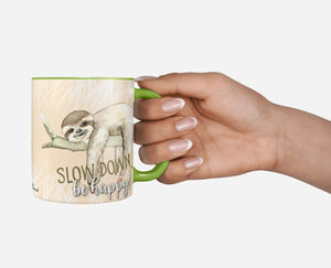 Tasse Faultier Slow Down be happy – Geschenk für Entspannte - Sunnywall - Individualität trifft Design