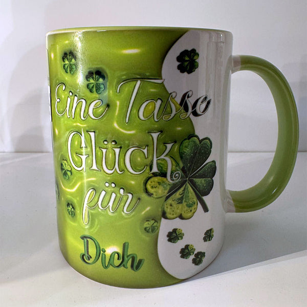 Tasse - Eine Tasse Glück für - Wunschname  - Kaffeetasse - Klee B-Ware - Sunnywall - Individualität trifft Design