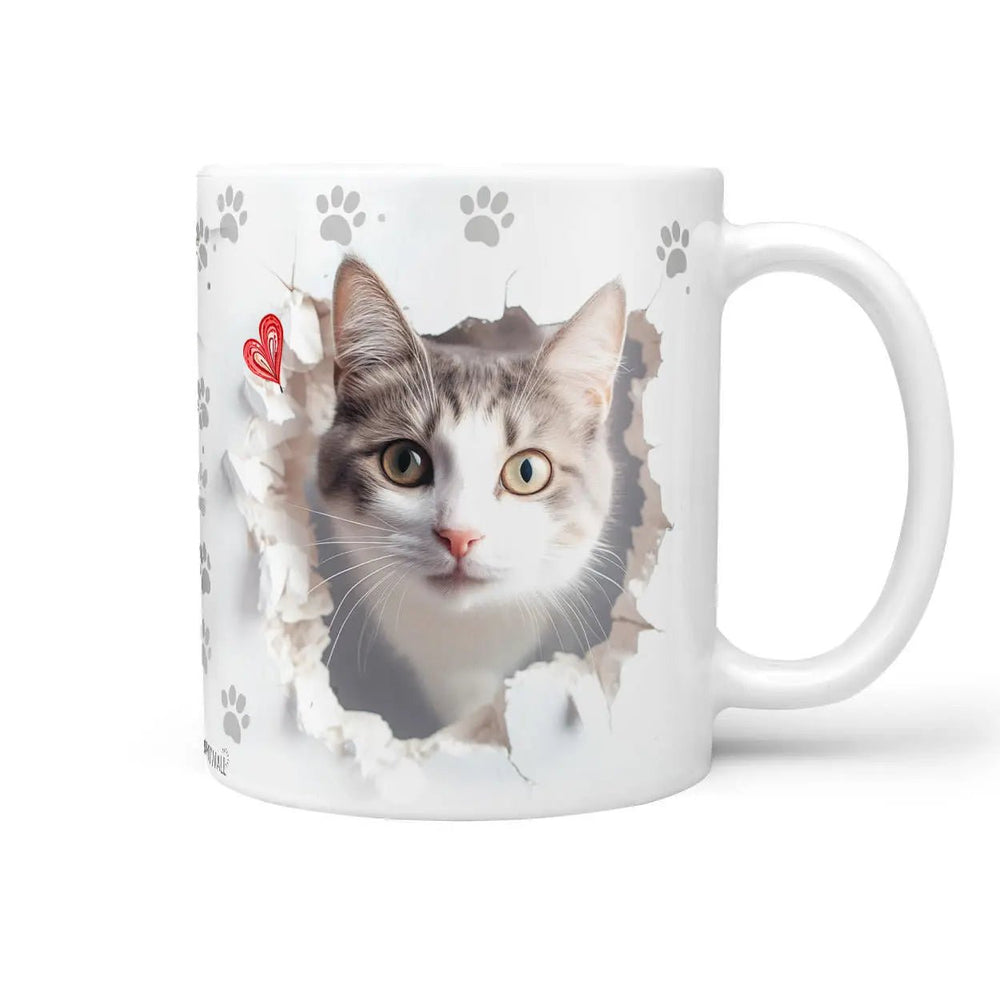 Tasse Hauskatze grau-weisses Fell schnurrender Charme - Katzenrassen Kollektion - Sunnywall - Individualität trifft Design