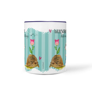 Tasse Held des Alltags – Igel mit Wunschname und blauer Henkel - Sunnywall - Individualität trifft Design
