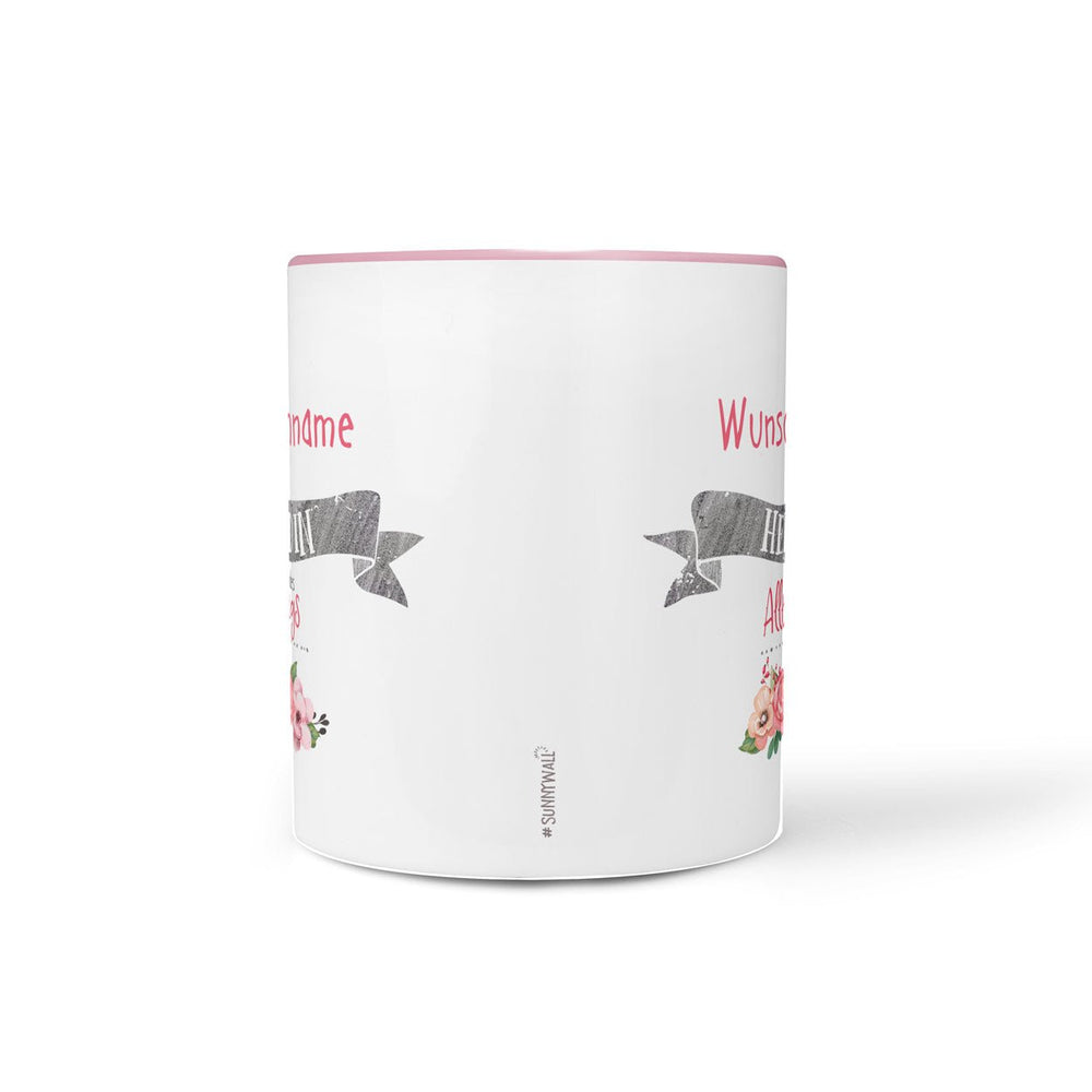 Tasse Heldin des Alltags – personalisiert mit Name und rosa Henkel - Sunnywall - Individualität trifft Design