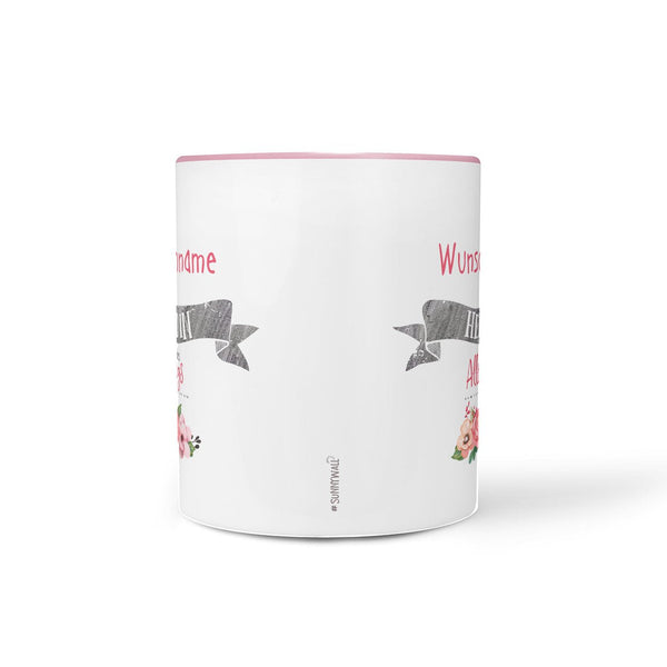 Tasse Heldin des Alltags – personalisiert mit Name und rosa Henkel - Sunnywall - Individualität trifft Design