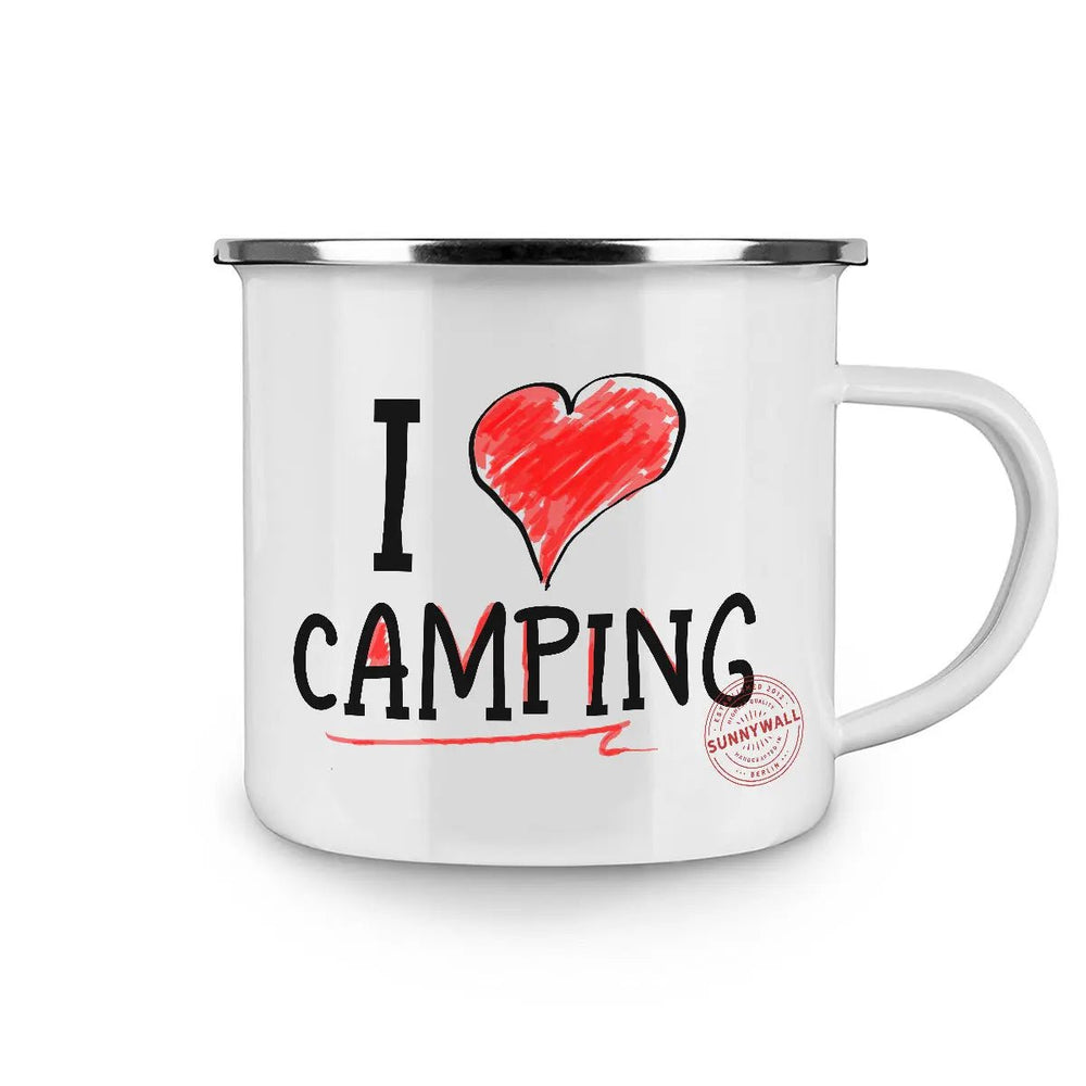 Tasse I Love Camping – Emaille-Tasse mit Herz-Motiv für Outdoor-Fans - Sunnywall - Individualität trifft Design