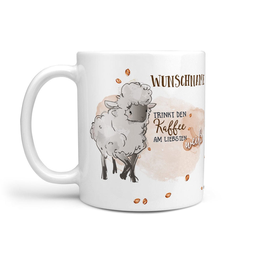 Tasse Kaffee weiß – Schaf mit Wunschname auf weißer Tasse - Sunnywall - Individualität trifft Design