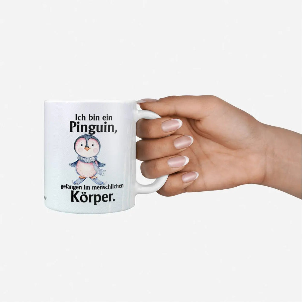Tasse Kaffeetasse Pinguin mit Spruch - Gefangen im menschlichen Körper - Sunnywall - Individualität trifft Design