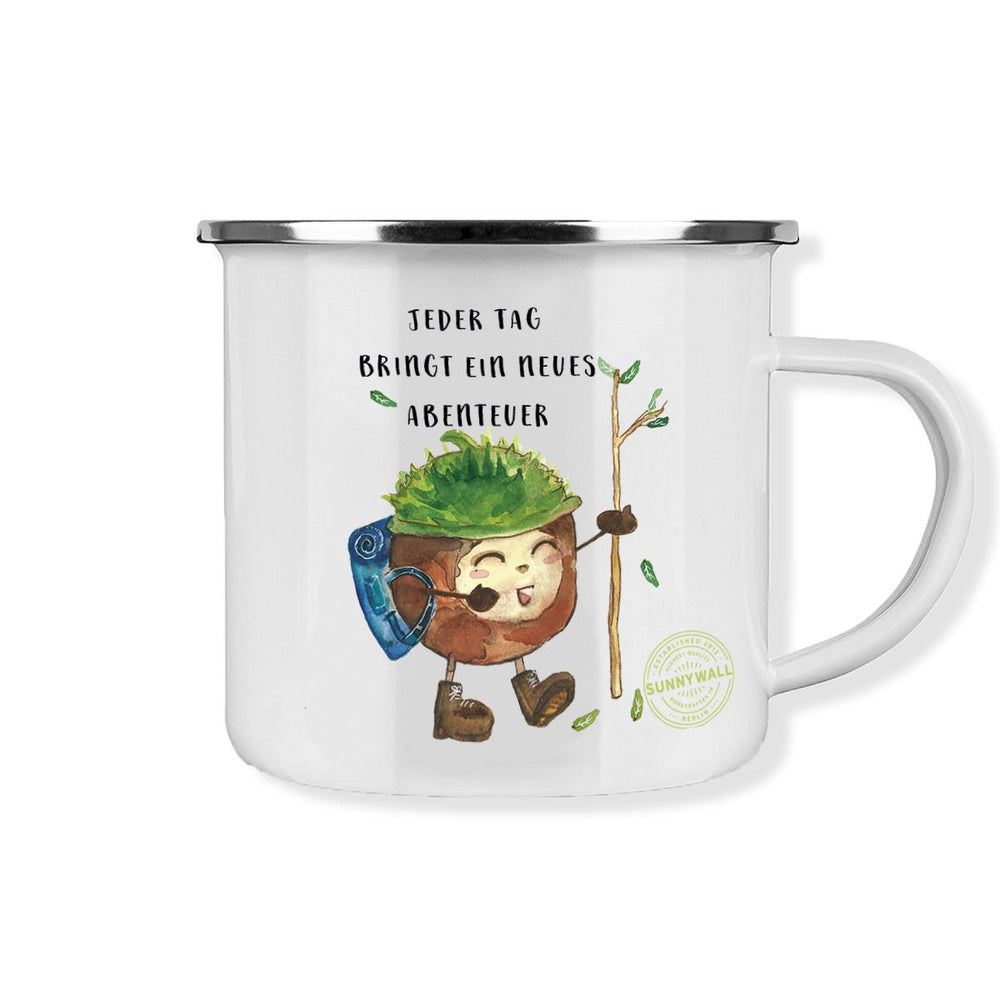 Tasse Kastanie Camping – Emaille-Tasse mit Abenteuer-Motiv für Outdoor-Fans - Sunnywall - Individualität trifft Design