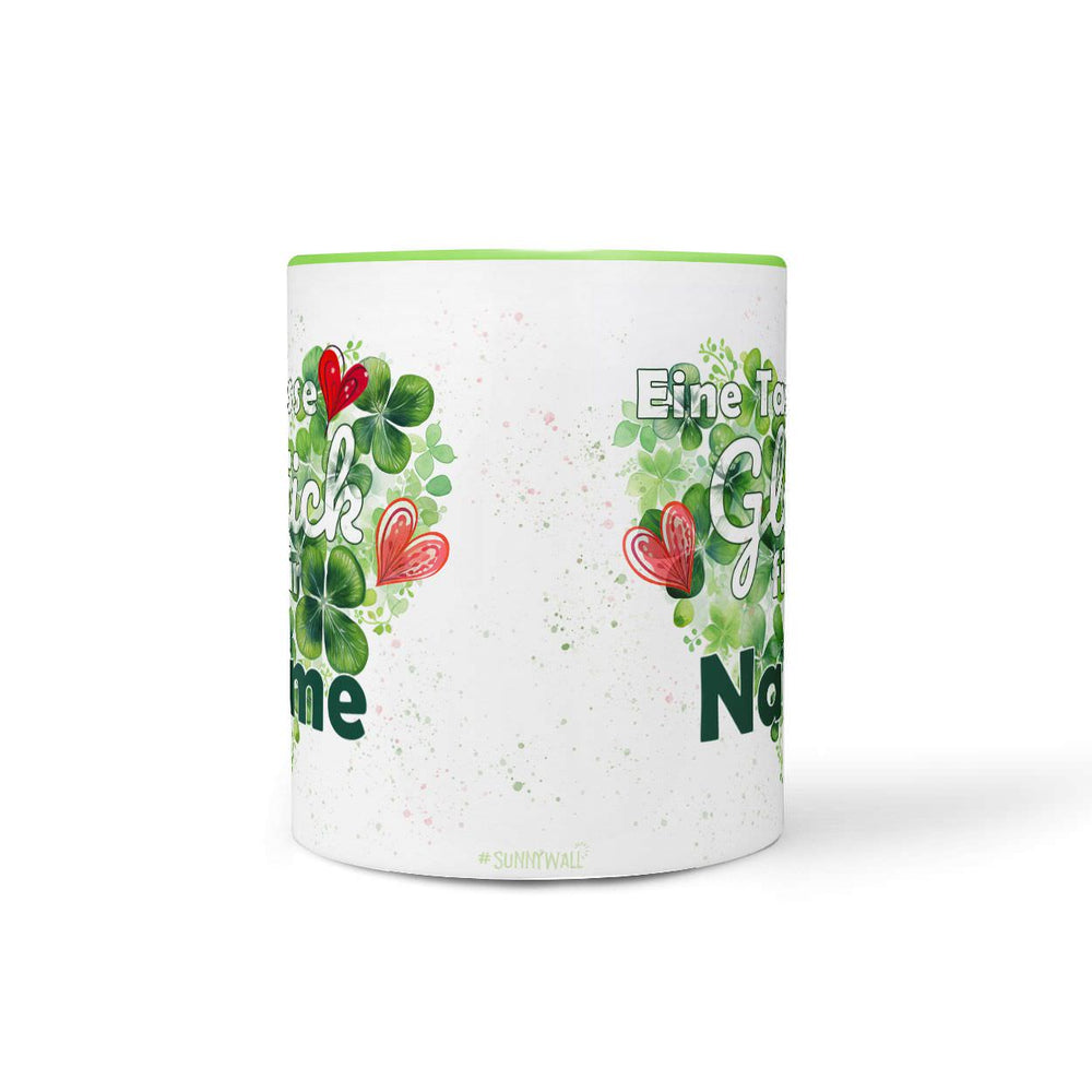 Tasse - Klee Herz - Eine Tasse Glück für - Wunschname - Kaffeetasse - Sunnywall - Individualität trifft Design