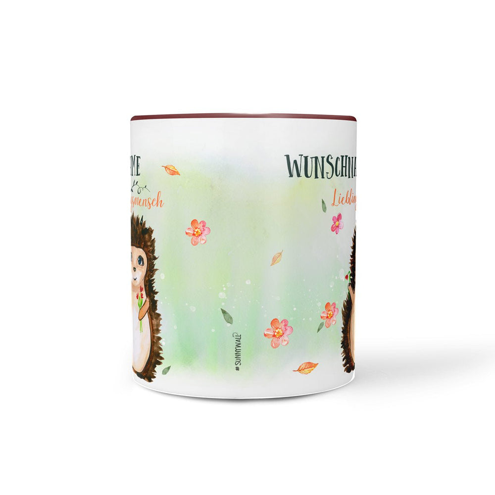 Tasse Lieblingsmensch – Igel mit Blumen und Wunschname in Rot - Sunnywall - Individualität trifft Design