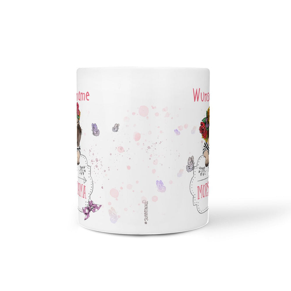 Tasse Mops Mama – personalisiert mit Wunschname und Blumenmops - Sunnywall - Individualität trifft Design
