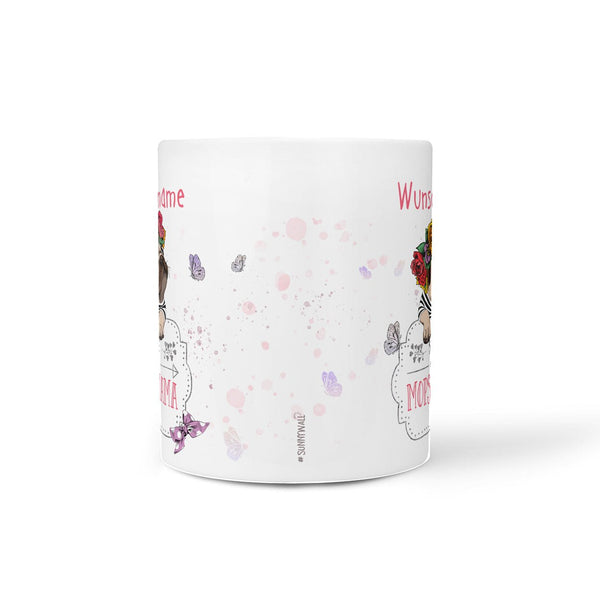 Tasse Mops Mama – personalisiert mit Wunschname und Blumenmops - Sunnywall - Individualität trifft Design