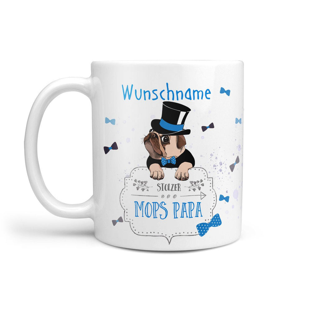 Tasse Mops Papa – personalisiert mit Wunschname und Zylinder-Mops - Sunnywall - Individualität trifft Design