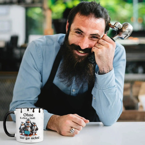 Tasse Ohne Kaffee läuft hier gar nichts! Pinguin - Statement - Sunnywall - Individualität trifft Design