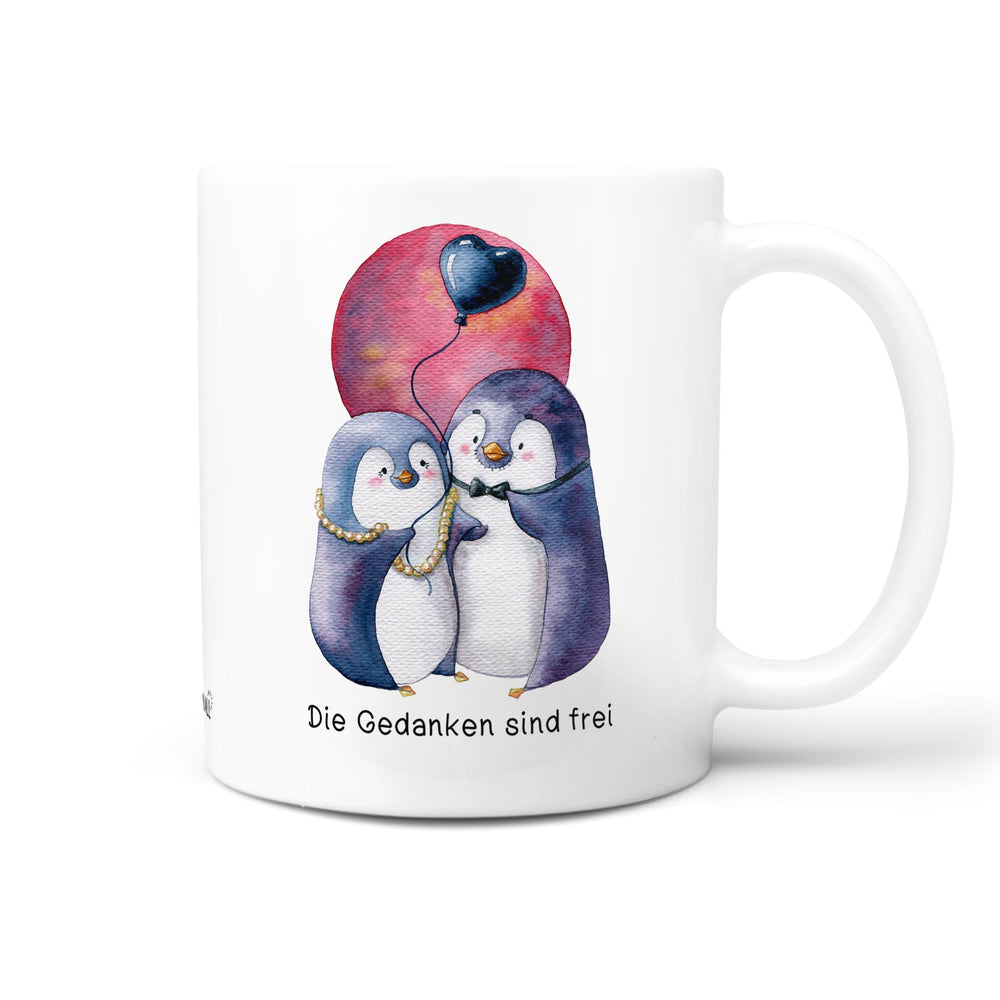 Tasse Pinguin Gedanken sind frei – Aquarell-Motiv mit Liebespaar - Sunnywall - Individualität trifft Design