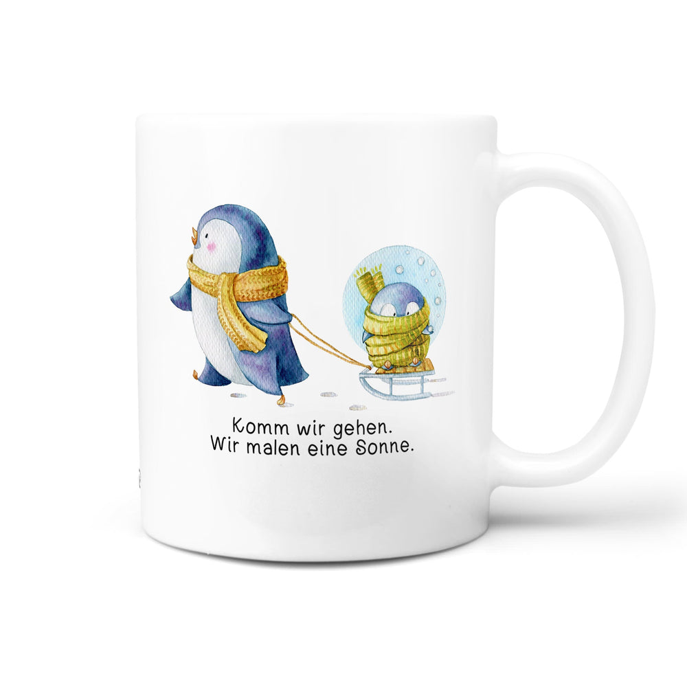 Tasse Pinguin Winter Sonne – Süßes Motiv mit Schlitten & Spruch - Sunnywall - Individualität trifft Design
