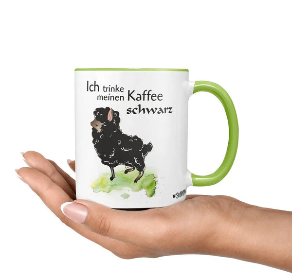 Tasse Schaf Kaffee schwarz – Lustige Spruchtasse mit schwarzem Schaf - Sunnywall - Individualität trifft Design